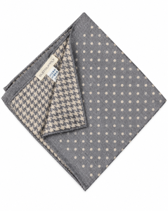 Suitsupply Double-Sided Silk Pocket Square – Grey Polka Dot / Houndstooth