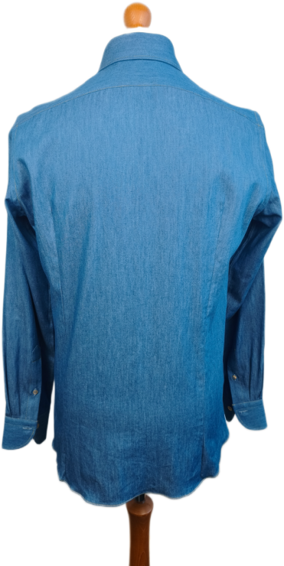 Cordone 1956 denim blue shirt with yellow stitching