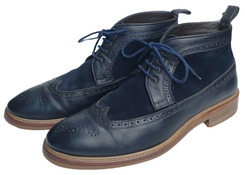 Blažek Navy Leather and Suede Brogue Ankle Boots