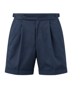 Couturier Parisien Navy Pleated Cotton Shorts