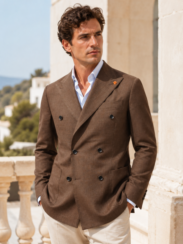 Scarano Napoli Double-Breasted Fresco Wool Blazer - Size: 50, Colour: Grey