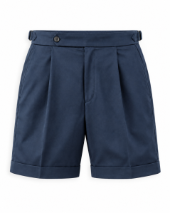 Couturier Parisien Navy Pleated Cotton Shorts