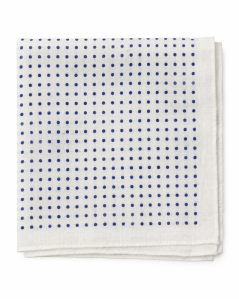 Suitsupply Linen Pocket Square – White with Blue Polka Dots