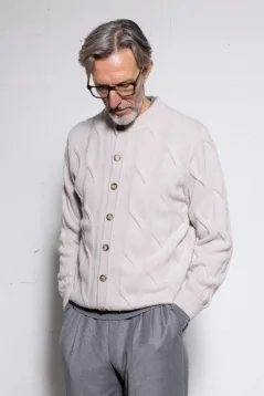 Cable-knit band-collar cardigan | Privati Firenze