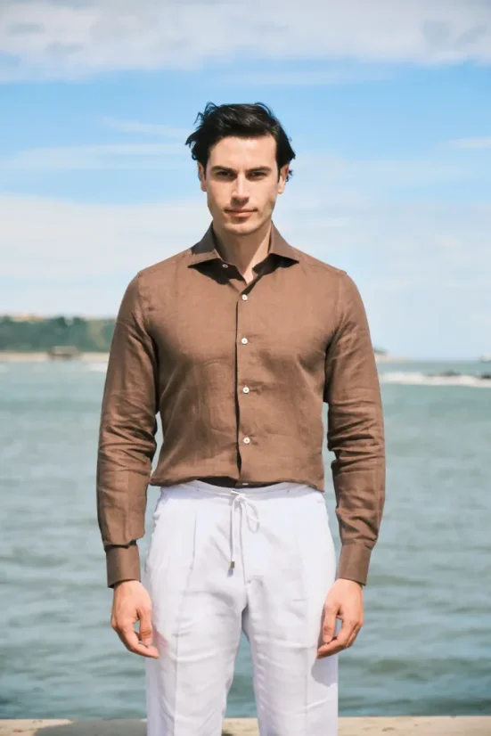 Cordone 1956 lněná košile - Velikost: 42, Barva: Hnědá