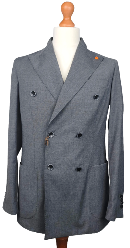 Scarano Napoli Double-Breasted Fresco Wool Blazer - Size: 50, Colour: Grey