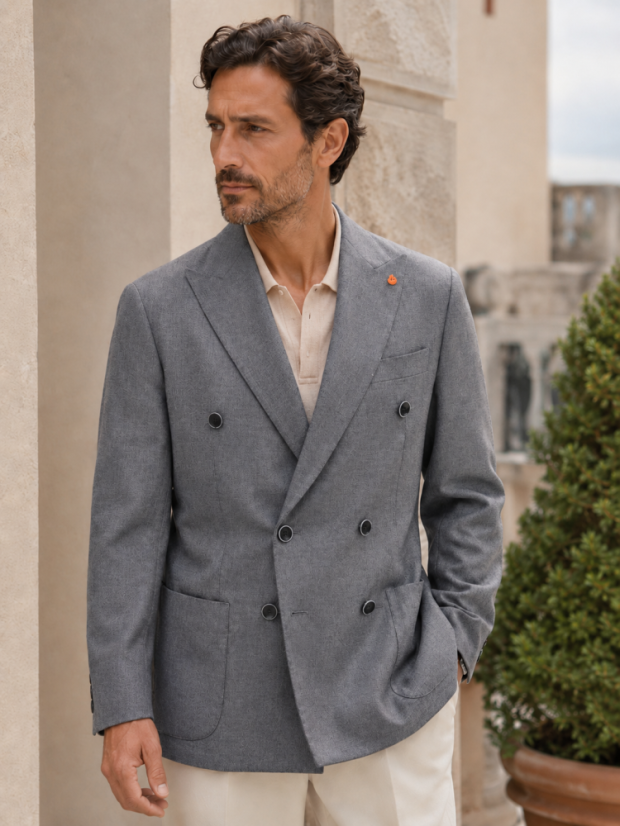 Scarano Napoli Double-Breasted Fresco Wool Blazer - Size: 50, Colour: Grey