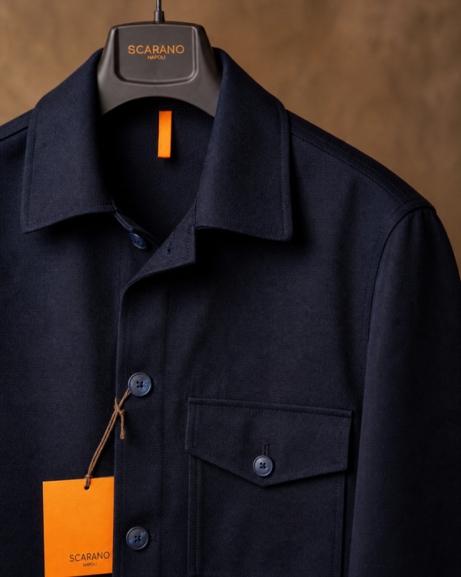 Scarano Napoli Navy Cotton Overshirt – Made in Italy