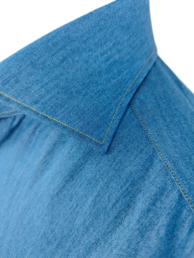 Cordone 1956 denim blue shirt with yellow stitching