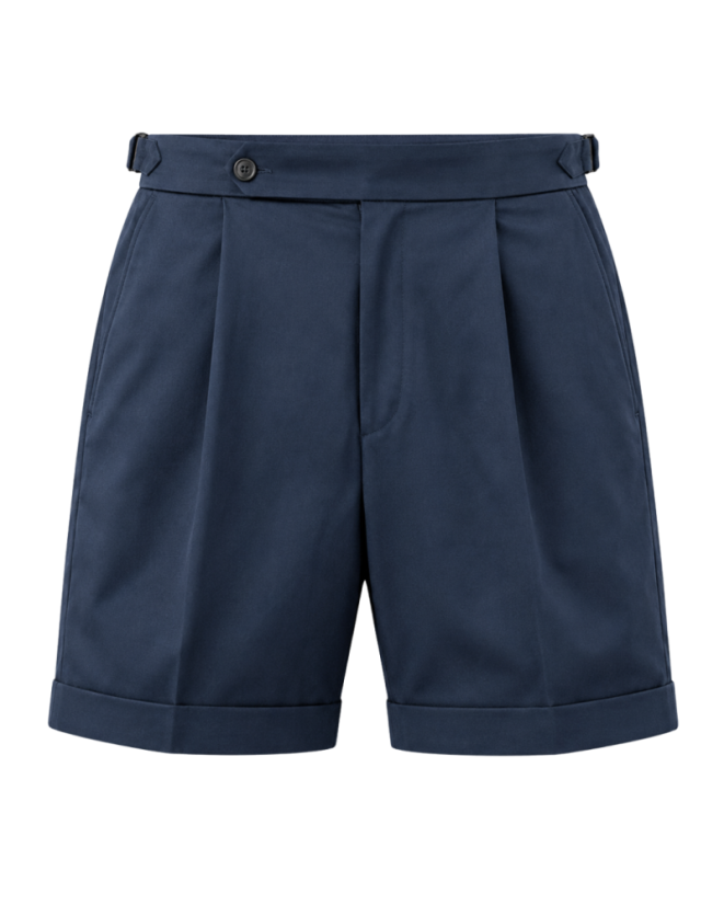 Couturier Parisien Navy Pleated Cotton Shorts - Size: L