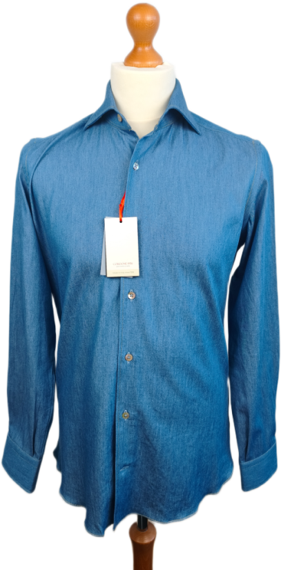 Cordone 1956 denim blue shirt with yellow stitching