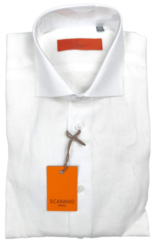 Scarano Napoli Linen Shirt | 100% Linen | Made in Italy - Size: 41, Colour: Beige