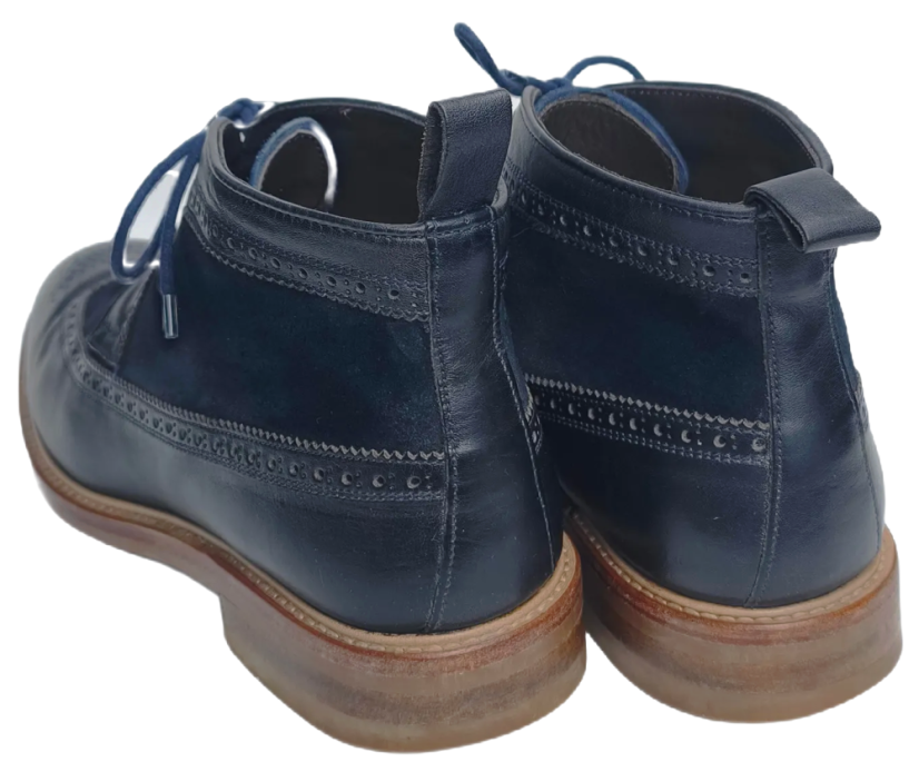 Blažek Navy Leather and Suede Brogue Ankle Boots