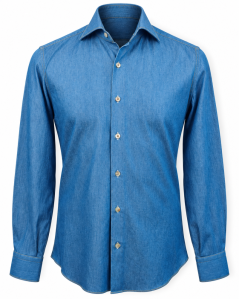 Cordone 1956 denim blue shirt with yellow stitching