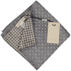 Suitsupply Double-Sided Silk Pocket Square – Grey Polka Dot / Houndstooth
