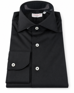Cordone 1956 black stretch poplin slim fit shirt
