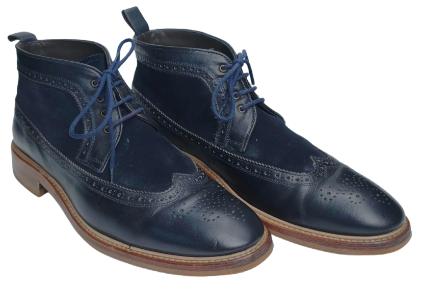 Blažek Navy Leather and Suede Brogue Ankle Boots
