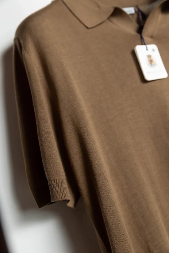 Caracciolo 1962 knitted polo shirt made of Tencel, cotton and silk - Size: M, Colour: Brown