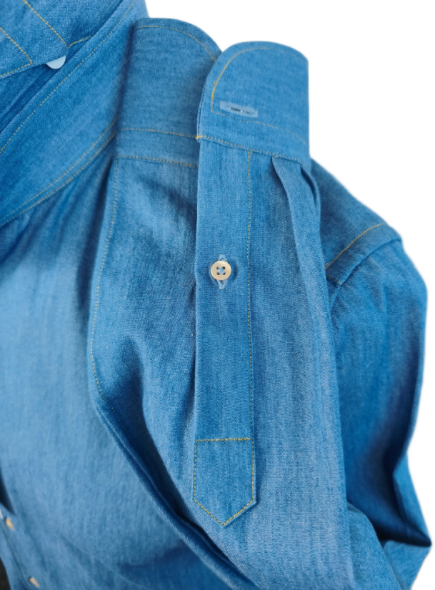 Cordone 1956 denim blue shirt with yellow stitching