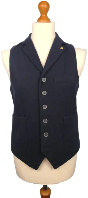 Vlněná Vesta s Klopami SPITALFIELDS | Navy Blue